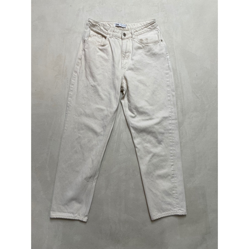 Zara Womens Off White High Waisted Straight Leg Denim Jeans Size 6 USA 38 EUR